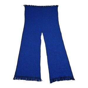 Vintage Cobalt Royal Blue Glyntex Houndstooth Pattern Split Scarf Shawl LARGE